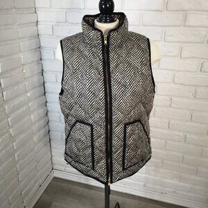 J.Crew Ladies Size Large Black & Beige Full Zip Lined Minimum 70% Down Fill Vest